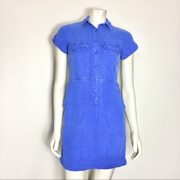 J Crew Factory Blue Drapey Oxford Dress Button 00 - Picture 3 of 6